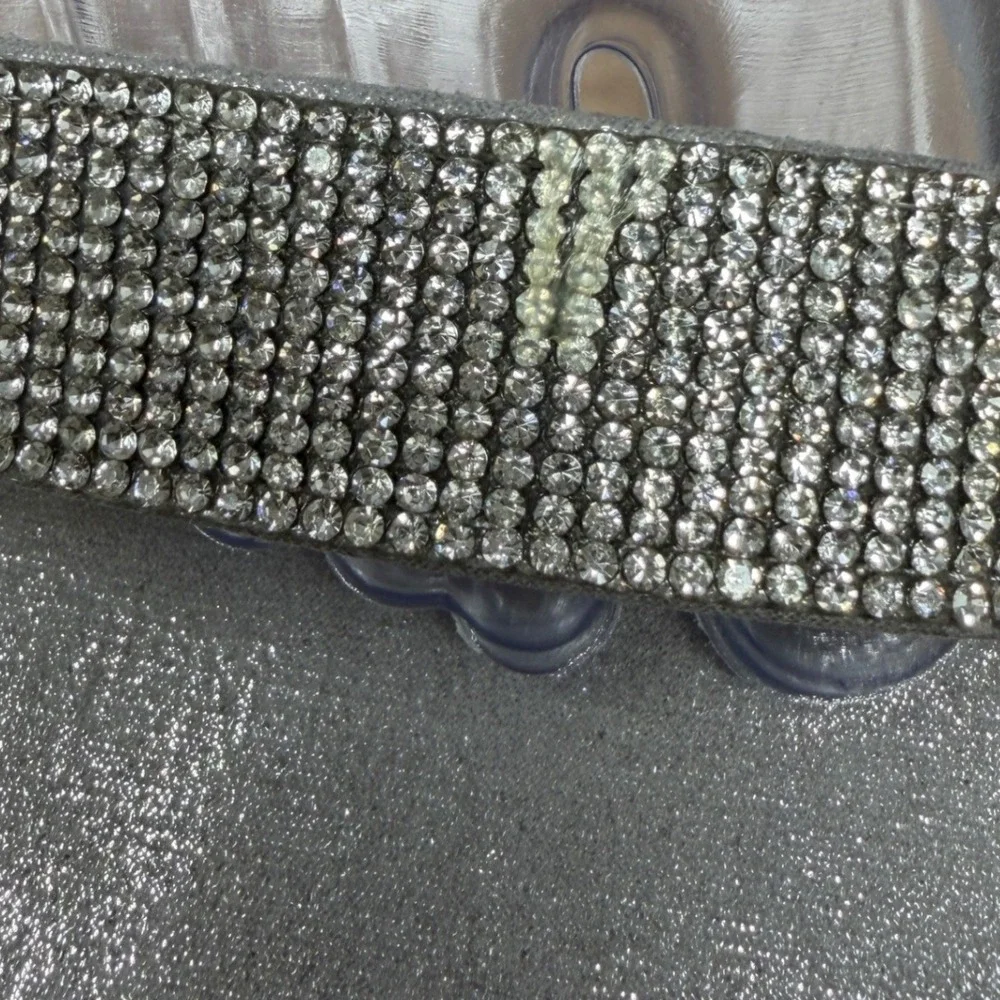 Steve Madden TIAA-R Rhinestone Block Heels Silver‎ 9.5 w/ Box